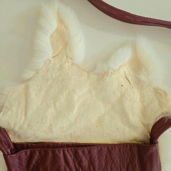 Handmade leather & fur shoulder bag plum off-white artisan genuine - Picture 5 of 10